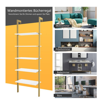 Επιτοίχια Μεταλλική Ραφιέρα Σκάλα με 5 Ξύλινα Ράφια 61 x 30 x 183 cm Costway JV11132GD