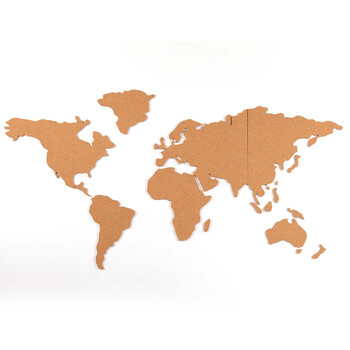 BAKAJI  Αυτοκόλλητος Πίνακας Ανακοινώσεων από Φελλό σε Σχήμα Παγκόσμιος Χάρτης με Πινέζες Puzzle World Map 102 x 50 cm 02012492