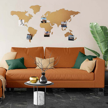 BAKAJI  Αυτοκόλλητος Πίνακας Ανακοινώσεων από Φελλό σε Σχήμα Παγκόσμιος Χάρτης με Πινέζες Puzzle World Map 102 x 50 cm 02012492