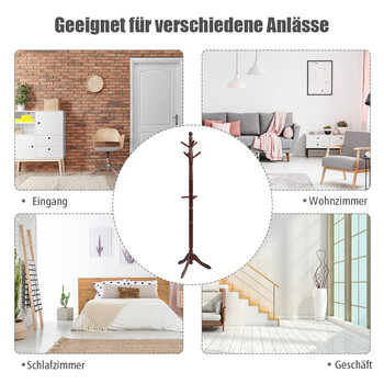 Costway Κρεμάστρα με 9 γάντζους, ελεύθερη κρεμάστρα ρούχων με ρυθμιζόμενο ύψος 175 cm, καφέ. HW65614BN