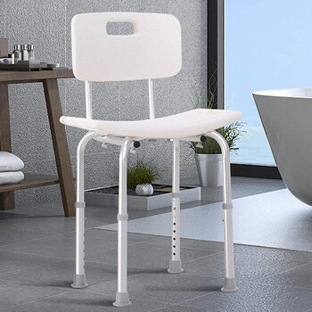 BAKAJI  Κάθισμα ντους με ρυθμιζόμενο ύψος πλάτης καρέκλα σκαμπό μπανιέρας ηλικιωμένων  02837459
