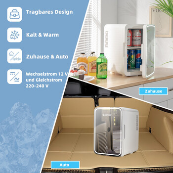 Costway  Πολυλειτουργικό Mini Ψυγείο με Καθρέφτη και Ρυθμιζόμενο Φωτισμό - 10L, Φορητό για Σπίτι και Αυτοκίνητο EP25581DE-WH