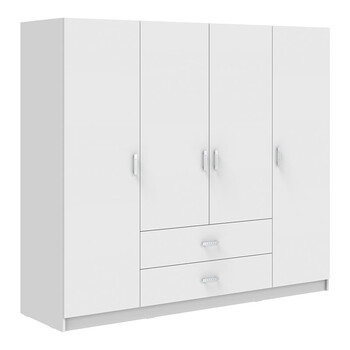 Ντουλάπα τετράφυλλη Royal pakoworld με συρτάρια και πατάρι λευκό 200x58x230εκ