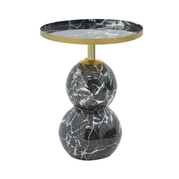 Βοηθητικό τραπέζι Dearest Inart μαυρο μαρμάρου-χρυσό μέταλλο Φ41x57εκ