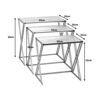 Τραπέζια σαλονιού σετ 3τεμ Pitche Inart χρυσό μέταλλο-γυαλί