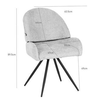 Καρέκλα περιστρεφόμενη Morea pakoworld μπουκλέ ύφασμα σε μαύρη απόχρωση με μαύρα μεταλλικά πόδια 55x63.5x89.5εκ 2 τμχ