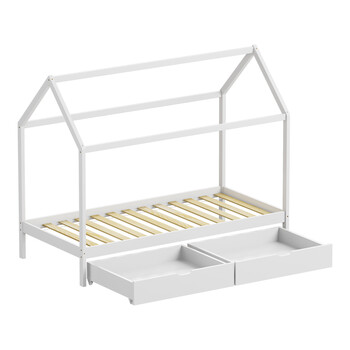 Παιδικό κρεβάτι Mellin τ. Montessori με 2 συρτάρια pakoworld ξύλο πεύκου σε λευκή απόχρωση 90x190εκ