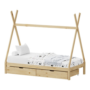 Παιδικό κρεβάτι Lalitto τ. Montessori με 2 συρτάρια pakoworld ξύλο πεύκου σε φυσική απόχρωση 90x190εκ