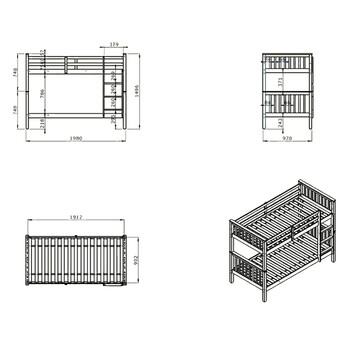 Παιδικό κρεβάτι κουκέτα Nani pakoworld ξύλο πεύκου σε φυσική απόχρωση 90x190εκ
