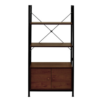 Ραφιέρα επιδαπέδια με ντουλάπι Kuili pakoworld μέταλλο μαύρο-mdf σε καρυδί απόχρωση 60x36x121εκ