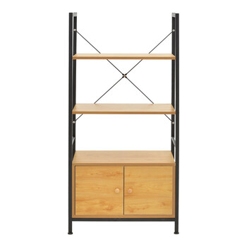 Ραφιέρα επιδαπέδια με ντουλάπι Kuili pakoworld μέταλλο μαύρο-mdf σε oak απόχρωση 60x36x121εκ