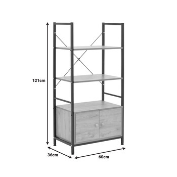 Ραφιέρα επιδαπέδια με ντουλάπι Kuili pakoworld μέταλλο μαύρο-mdf σε oak απόχρωση 60x36x121εκ