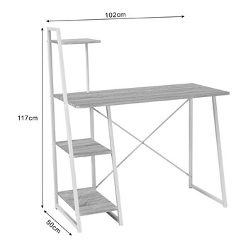 Γραφείο εργασίας Deckstor pakoworld με ραφιέρα σε oak απόχρωση με πόδι λευκό μέταλλο 102x50x117εκ