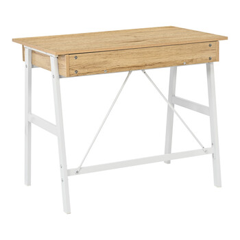 Γραφείο εργασίας Lione pakoworld με συρτάρια σε oak απόχρωση με πόδι λευκό μέταλλο 90x50x75εκ