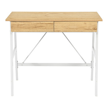 Γραφείο εργασίας Lione pakoworld με συρτάρια σε oak απόχρωση με πόδι λευκό μέταλλο 90x50x75εκ
