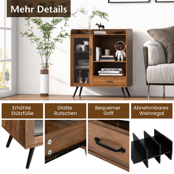 Costway Ξύλινη Κάβα Ποτών με Πόρτα & Συρτάρι 80 x 40 x 95 εκ. Φυσικό Χρώμα JV10509GR+