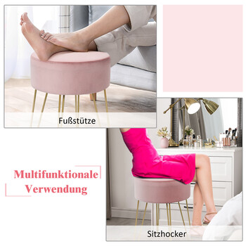 Costway Στρογγυλό Σκαμπό Βελούδινο με Μεταλλικά Πόδια σε Ροζ Χρώμα JV11342PI