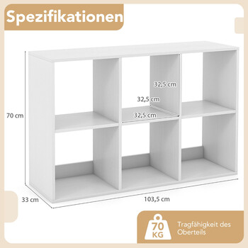 Costway Ράφι Βιβλιοθήκης με 6 Θέσεις Λευκό για Καθιστικό CB10763WH