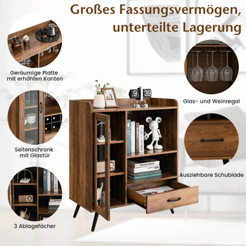 Costway Ξύλινη Κάβα Ποτών με Πόρτα & Συρτάρι 80 x 40 x 95 εκ. Φυσικό Χρώμα JV10509GR+