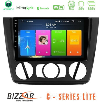 Bizzar c Series Lite 4core Android14 2+32gb  bmw 1series Lite  E81/e82/e87/e88 (Manual A/c) Navigation Multimedia Tablet 9" u-c-Bm1011