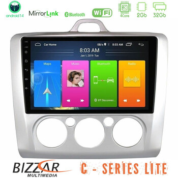 Bizzar c Series Lite 4core Android14 2+32gb  Ford Focus Manual ac Navigation Multimedia Tablet 9" u-c-Fd0041m