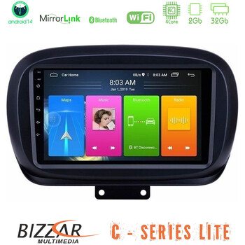 Bizzar c Series Lite 4core Android14 2+32gb  Fiat 500x Navigation Multimedia Tablet 9" u-c-Ft0534