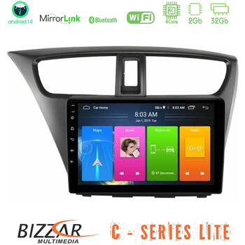 Bizzar c Series Lite 4core Android14 2+32gb  Honda Civic Hatchback 2012-2015 Navigation Multimedia Tablet 9" u-c-Hd0941