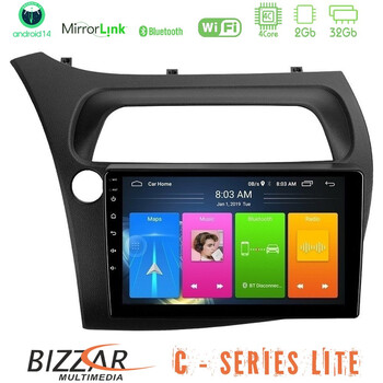 Bizzar c Series Lite 4core Android14 2+32gb Honda Civic Hatchback 2006-2011 Navigation Multimedia Tablet 9" u-c-Hd0942