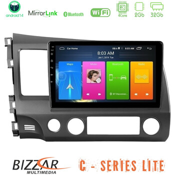 Bizzar c Series Lite 4core Android14 2+32gb  Honda Civic 2006-2011 Navigation Multimedia Tablet 9" u-c-Hd908