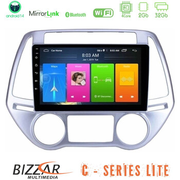 Bizzar c Series Lite 4core Android14 2+32gb  Hyundai i20 2012-2014 Navigation Multimedia Tablet 9" u-c-Hy0619