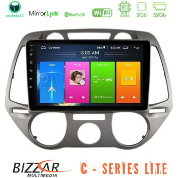 Bizzar c Series Lite 4core Android14 2+32gb  Hyundai i20 2009-2012 Manual a/c Navigation Multimedia Tablet 9" u-c-Hy0709m