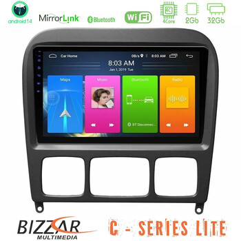 Bizzar c Series Lite 4core Android14 2+32gb  Mercedes s Class 1999-2004 (W220) Navigation Multimedia Tablet 9" u-c-Mb0765b