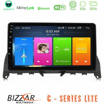 Bizzar c Series Lite 4core Android14 2+32gb  Mercedes c Class W204 Navigation Multimedia Tablet 9"   (Σκούρο Καφέ) u-c-Mb0842br
