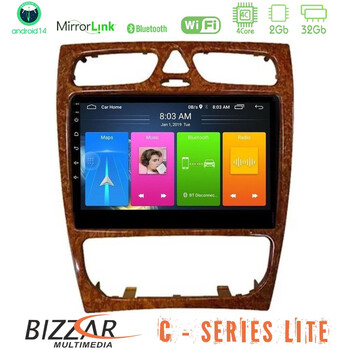 Bizzar c Series Lite 4core Android14 2+32gb  Mercedes c Class (W203) Navigation Multimedia Tablet 9" (Wooden Style) u-c-Mb0925w