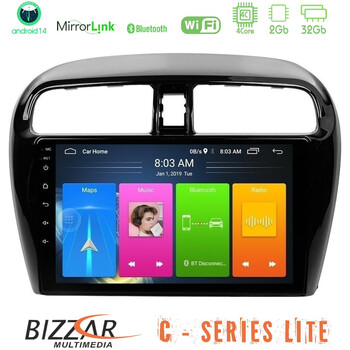 Bizzar c Series Lite 4core Android14 2+32gb  Mitsubishi Space Star 2013-2016 Navigation Multimedia Tablet 9" u-c-Mt0602