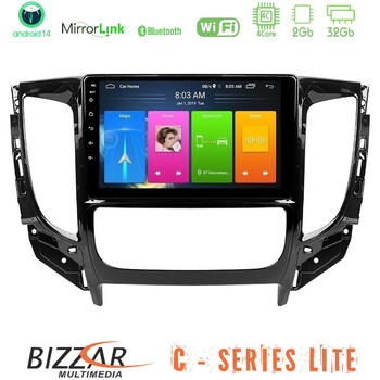 Bizzar c Series Lite 4core Android14 2+32gb  Mitsubishi L200 2016-> Amp; Fiat Fullback (Auto A/c) Navigation Multimedia Tablet 9" u-c-Mt0719