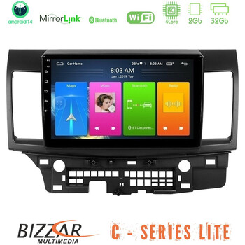 Bizzar c Series Lite 4core Android14 2+32gb  Mitsubishi Lancer 2008 – 2015 Navigation Multimedia Tablet 10" u-c-Mt232