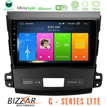 Bizzar c Series Lite 4core Android14 2+32gb  Mitsubishi Outlander/citroen c-Crosser/peugeot 4007 Navigation Multimedia Tablet 9" u-c-Mt662