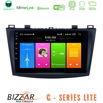 Bizzar c Series Lite 4core Android14 2+32gb  Mazda 3 2009-2014 Navigation Multimedia Tablet 9" u-c-Mz0228