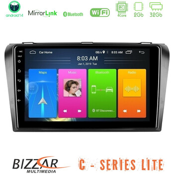 Bizzar c Series Lite 4core Android14 2+32gb  Mazda 3 2004-2009 Navigation Multimedia Tablet 9" u-c-Mz0245