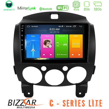 Bizzar c Series Lite 4core Android14 2+32gb  Mazda 2 2008-2014 Navigation Multimedia Tablet 9" u-c-Mz0667