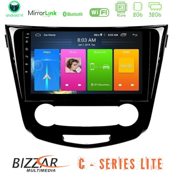 Bizzar c Series Lite 4core Android14 2+32gb  Nissan Qashqai j11 (Manual A/c) Navigation Multimedia Tablet 10" u-c-Ns0004m