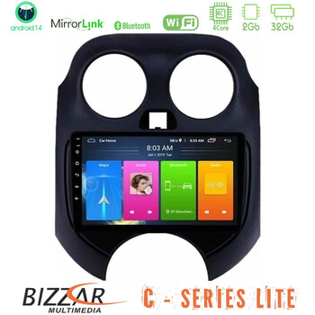 Bizzar c Series Lite 4core Android14 2+32gb  Nissan Micra 2011-2014 Navigation Multimedia Tablet 9" u-c-Ns0757
