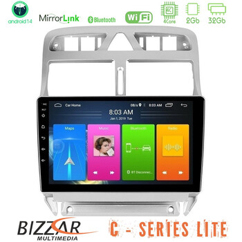 Bizzar c Series Lite 4core Android14 2+32gb  Peugeot 307 2002-2008 Navigation Multimedia Tablet 9" u-c-Pg0655