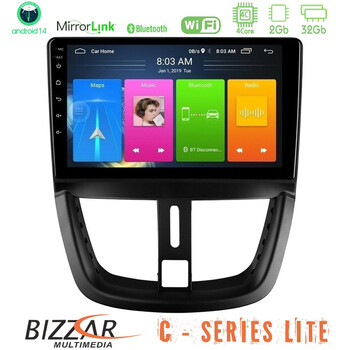 Bizzar c Series Lite 4core Android14 2+32gb  Peugeot 207 Navigation Multimedia Tablet 9" u-c-Pg0688