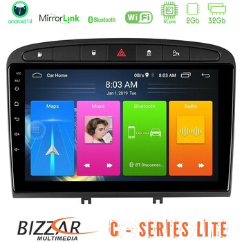 Bizzar c Series Lite 4core Android14 2+32gb  Peugeot 308/rcz Navigation Multimedia Tablet 9" u-c-Pg705b
