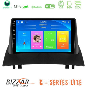 Bizzar c Series Lite 4core Android14 2+32gb  Renault Megane 2 2002-2008 Navigation Multimedia Tablet 9" u-c-Rn0717