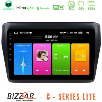 Bizzar c Series Lite 4core Android14 2+32gb  Suzuki Swift 2017-2023 Navigation Multimedia Tablet 9" u-c-Sz0522