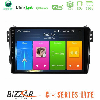 Bizzar c Series Lite 4core Android14 2+32gb  Suzuki Splash Amp; Opel Agila 2008-2014 Navigation Multimedia Tablet 9" u-c-Sz0648
