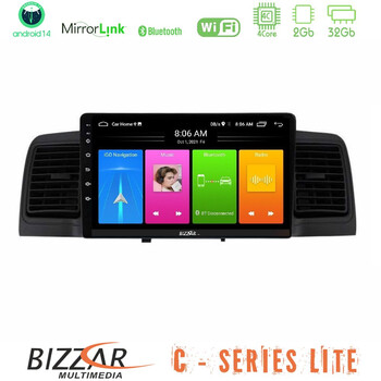 Bizzar c Series Lite 4core Android14 2+32gb  Toyota Corolla 2002-2006 Navigation Multimedia Tablet 9"   (Black) u-c-Ty0254bl